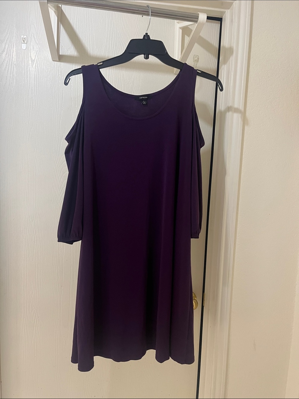 Espresso Purple Cold-Shoulder A-Line Dress